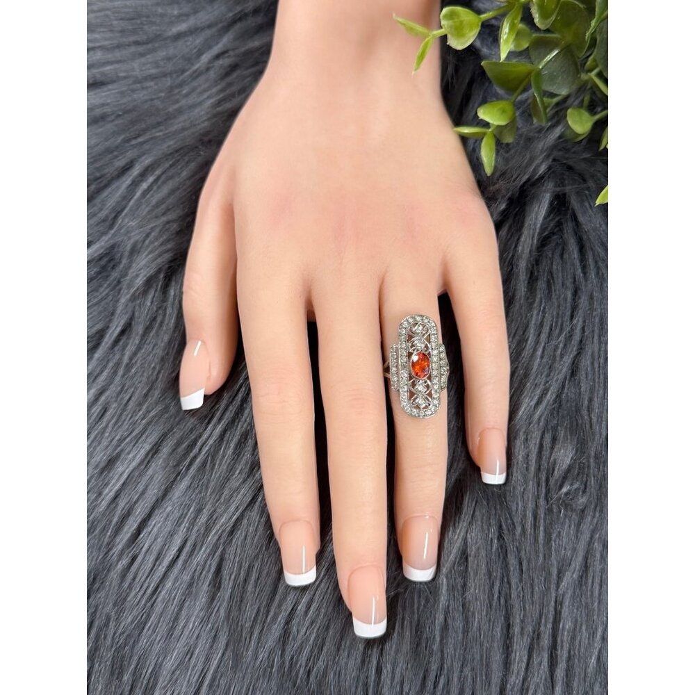 Victorian Design Orange / White Stones Ring - Picture 9 of 10